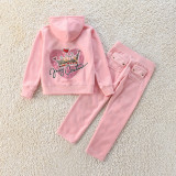 juicy Kids Velvet Tracksuit Children Suit Fall/Winter Girl Clothing Set Velour Sweatshirts and Pants Two Piece Children Suit