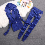 Juicy Lovers Brand Spring Autumn Women Sporting Suits Slim Fashion Velvet Women Tracksuits Hooded Collar Jogging Sportswear suit