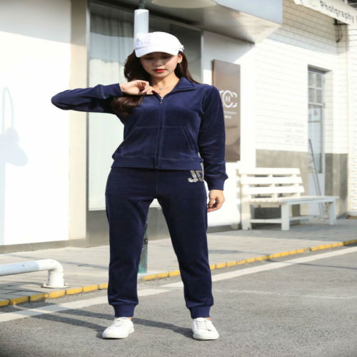 Juicy Lovers Brand 5 Bright Color Women Sporting Suits Heavy sequin Velvet Casual Women Tracksuits Hooded Collar Sportswear suit