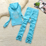 Juicy Lovers Brand Slim Women Spriting Suits Outdoor Diamonds Velvet Casual Tracksuits Hooded Collar Jogging Sportswear suit