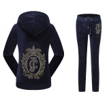 Juicy Lovers Brand Women Sporting Suits Set Navy Blue Black Green Velvet Casual Tracksuits Hooded Collar Spring Sportswear suit