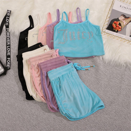 Juicy Lovers Brand Fashion Slim Shiny Diamonds Velvet Summer Casual Tracksuits Women Sportswear Suit Yoga Tennis Dress suits
