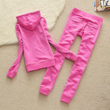 2025 Velvet Sportswear Solid Color Hooded Suit Juicy Cometure Winter Casual Women's Original Suit Women's Velvet Suit + Pants