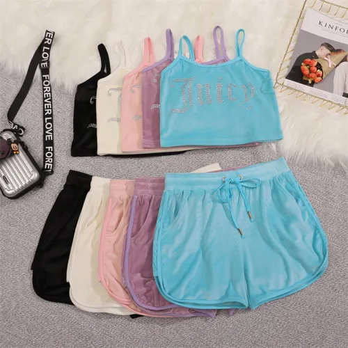 Juicy Lovers Brand Fashion Slim Shiny Diamonds Velvet Summer Casual Tracksuits Women Sportswear Suit Yoga Tennis Dress suits