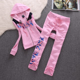 2025 New PINK Women Velvet Tracksuit Hooded Sweatshirt Thickened Velvet 2pc Velvet Original High Quality Women's Tracksuit