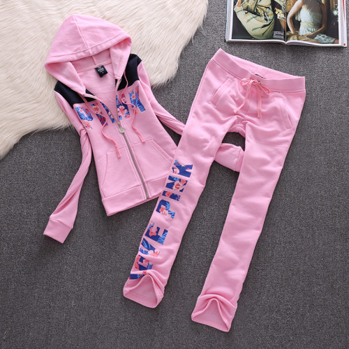 2025 New PINK Women Velvet Tracksuit Hooded Sweatshirt Thickened Velvet 2pc Velvet Original High Quality Women's Tracksuit