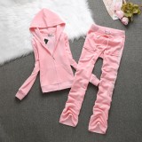Juicy Lovers Brand Slim Women Spriting Suits Outdoor Diamonds Velvet Casual Tracksuits Hooded Collar Jogging Sportswear suit