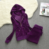 Juicy Cometure Velvet Tracksuit Women Hooded Sports Suit Winter Sports Suit Metal Three-Dimensional Decoration Women Clothing