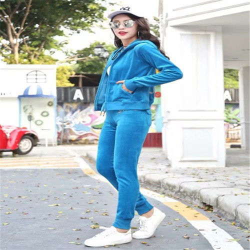 Juicy Lovers Brand Fashion Letter Diamond Women Suits Slim Velvet Spring Autumn Tracksuits Hooded Collar Casual Sportswear suit