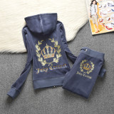 Juicy Lovers Brand Women Sporting Suits Set Velvet Diamond Embroidery Casual Tracksuits Spring Autumn Jogging Sportswear suit