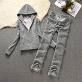 Juicy Lovers Brand Coconut Women Sportswear suit Striped Solid Velvet Spring Autumn Casual Tracksuits Black Gray Sporting Suits