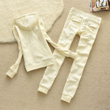 2025 Velvet Sportswear Solid Color Hooded Suit Juicy Cometure Winter Casual Women's Original Suit Women's Velvet Suit + Pants