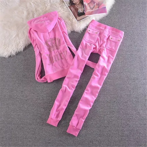 Juicy Lovers Brand Autumn Women Sporting Suits Navy Blue Gray Pink Velvet Women Tracksuits Hooded Collar Jogging Sportswear suit