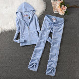 Juicy Lovers Brand 2024 Fashion Women Sporting Suits Solid Slim Velvet Yoga Jogging Casual Tracksuits Women's Sportswear suit