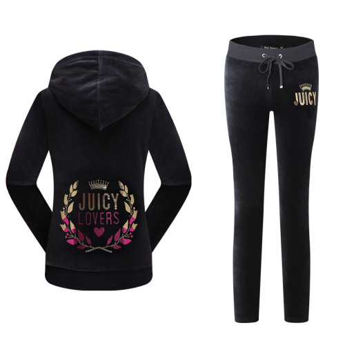 Juicy Lovers Brand Women Sporting Suits Set Wine Red Black Purple Velvet Casual Tracksuits Hooded Collar Spring Sportswear suit