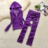 Juicy Lovers Brand Slim Women Spriting Suits Outdoor Diamonds Velvet Casual Tracksuits Hooded Collar Jogging Sportswear suit