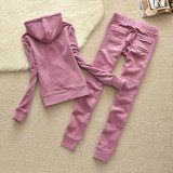 2025 Velvet Sportswear Solid Color Hooded Suit Juicy Cometure Winter Casual Women's Original Suit Women's Velvet Suit + Pants