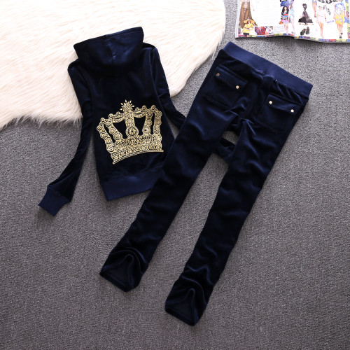 Juicy Lovers Brand Autumn Women Sporting Suits Purple Gray Velvet Casual Womens Tracksuits Hooded Collar Popular Sportswear suit