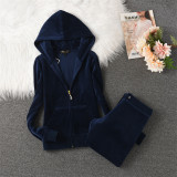 Juicy Lovers Brand 2024 Fashion Women Sporting Suits Solid Slim Velvet Yoga Jogging Casual Tracksuits Women's Sportswear suit