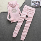 Juicy Cometure Velvet Tracksuit Women Hooded Sports Suit Winter Sports Suit Metal Three-Dimensional Decoration Women Clothing