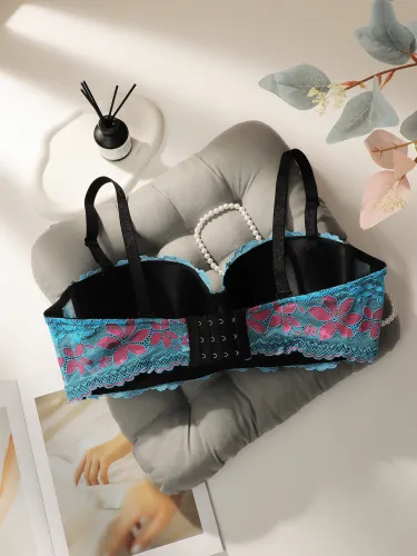Women's plus Size Underwear Half Cup Gathered Push Up Embroidery Flower Lace Design Suitable For Voluptuous Women 90D-110D B2388