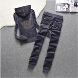 Juicy Cometure Velvet Tracksuit Women Hooded Sports Suit Winter Sports Suit Metal Three-Dimensional Decoration Women Clothing