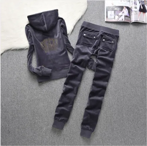Juicy Cometure Velvet Tracksuit Women Hooded Sports Suit Winter Sports Suit Metal Three-Dimensional Decoration Women Clothing
