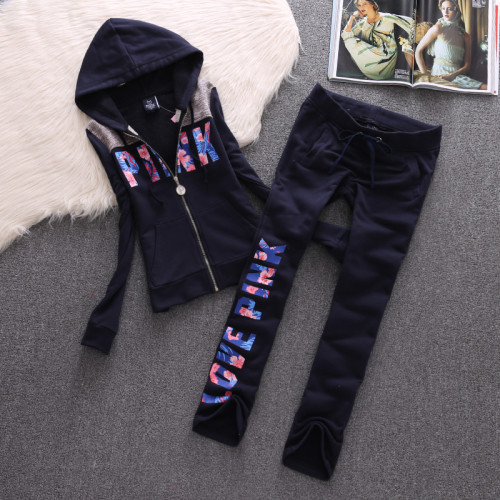 2025 New PINK Women Velvet Tracksuit Hooded Sweatshirt Thickened Velvet 2pc Velvet Original High Quality Women's Tracksuit