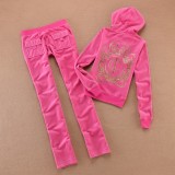 Juicy Cometure 2025 New Winter Women Hooded Velvet Suit American Streetwear Casual Hooded Sweatshirt 2pc Casual Women's Suit