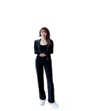 Juicy Lovers Brand 3 Piece Set Women Sportwear Suits Black Yellow Green Velvet Outdoor Sports Tracksuit Suit Fitness running