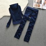 Juicy Lovers Brand Women Sporting Suits Set Velvet Straight-Leg Pant Casual Tracksuits Hooded Collar Solid Women Sportswear Suit