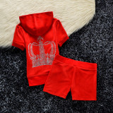Juicy Lovers Brand Summer Yoga Tennis Short Suits Fashion Slim Shiny Diamonds Velvet Casual Tracksuits Women Sportswear Suit