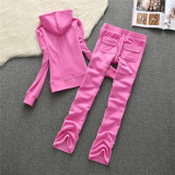 Juicy Lovers Brand Women Sporting Suits Set Velvet Straight-Leg Pant Casual Tracksuits Hooded Collar Solid Women Sportswear Suit