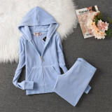 Juicy Lovers Brand 2024 Fashion Women Sporting Suits Solid Slim Velvet Yoga Jogging Casual Tracksuits Women's Sportswear suit
