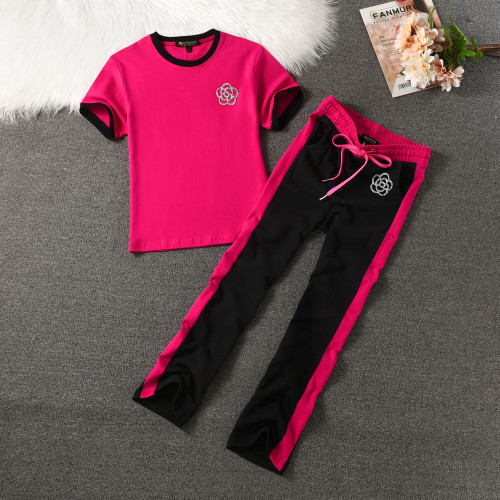 2024 Juicy Coconut Brand Women Sporting Suits Set White Rose Red Cotton Casual Tracksuits O-Neck Summer Autumn Sportswear suit