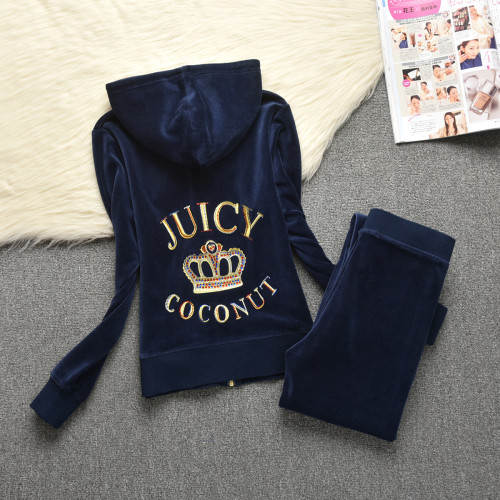 Juicy Lovers Brand Sporting Suits Women Tracksuits Casual Embroidery Diamonds Velvet Hooded Collar Yoga Jogging Sportswear Dress