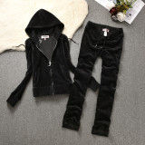 Juicy Lovers Brand Coconut Women Sportswear suit Striped Solid Velvet Spring Autumn Casual Tracksuits Black Gray Sporting Suits