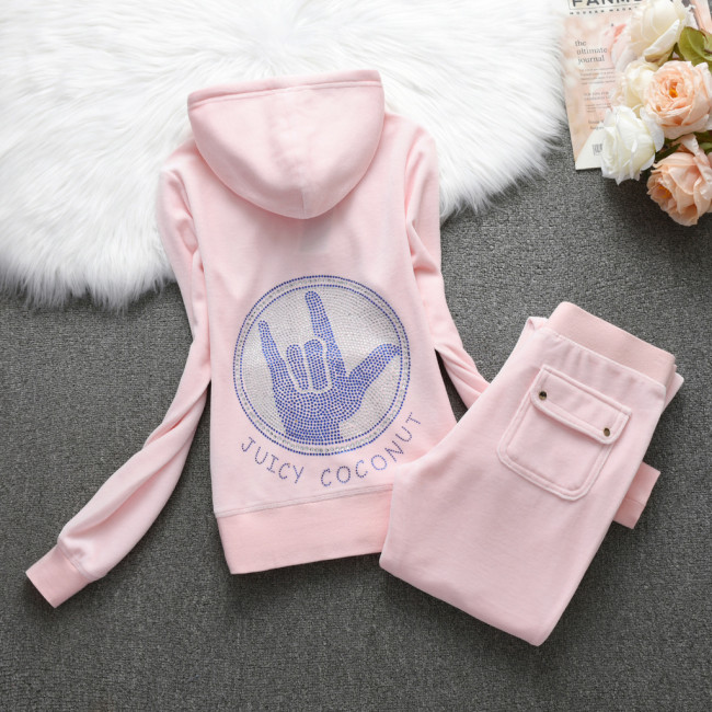 JUICY COMETURE 2024 New Autumn and Winter Tracksuit Velvet Women's Hooded Sports Suit Casual Sports Pants Suit Y2K Sports Suit