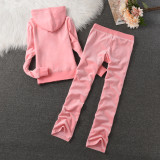 Juicy Lovers Brand 2024 Women Sporting Suit Slim Casual Tracksuits Blue Gray Pink Velvet Hooded Collar Women's Sportswear Suits