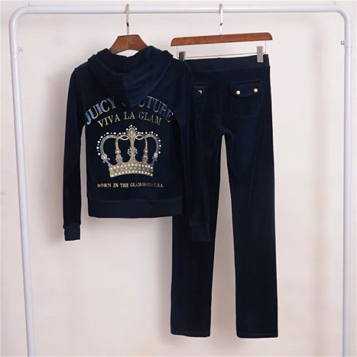 Juicy Cometure Velvet Tracksuit Suit Hooded Sweatshirt Women's Casual Long-Sleeved Top + Sports Pants Top Crown Embroidery