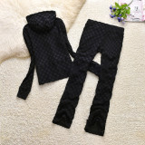 Juicy Lovers Brand Newest 2021 Women Sporting Suit Slim Casual Tracksuits Velvet Jacquard Hooded Collar Women's Sportswear Suits