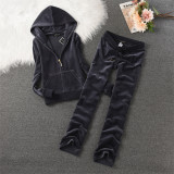 Juicy Lovers Brand 2024 Fashion Women Sporting Suits Solid Slim Velvet Yoga Jogging Casual Tracksuits Women's Sportswear suit