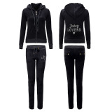 Juicy Lovers Brand Spring Women Sporting Suits Blue Black Slim pleuche Letter Casual Tracksuits Hooded Collar Sportswear suit