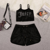 Juicy Lovers Brand Fashion Slim Shiny Diamonds Velvet Summer Casual Tracksuits Women Sportswear Suit Yoga Tennis Dress suits