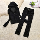 Juicy Lovers Brand Newest 2021 Women Sporting Suit Slim Casual Tracksuits Velvet Jacquard Hooded Collar Women's Sportswear Suits
