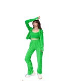 Juicy Lovers Brand 3 Piece Set Women Sportwear Suits Black Yellow Green Velvet Outdoor Sports Tracksuit Suit Fitness running