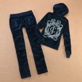 Juicy Cometure 2025 New Winter Women Hooded Velvet Suit American Streetwear Casual Hooded Sweatshirt 2pc Casual Women's Suit