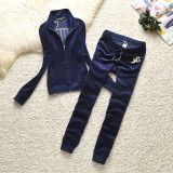 Juicy Lovers Brand 5 Bright Color Women Sporting Suits Heavy sequin Velvet Casual Women Tracksuits Hooded Collar Sportswear suit