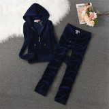 Juicy Lovers Brand 2024 Women Sporting Suit Pink Black Sky Blue Casual Tracksuits Velvet Hooded Collar Women's Sportswear Suits