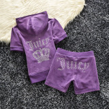 Juicy Lovers Brand Summer Fashion Slim Shiny Diamonds Velvet Casual Tracksuits Women Sportswear Suit Yoga Tennis Dress suits